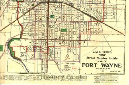 Fort Wayne Street Map from 1919 with Interurban Lines, 4th Quadrant