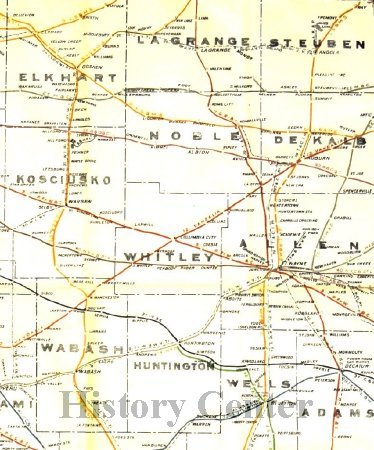 Railroad Map of Northeast Indiana, 1910