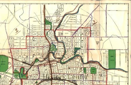 Fort Wayne Street Map from 1919 with Interurban Lines, 2nd Quadrant