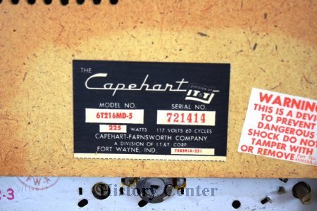 Capehart-Farnsworth Co. Television, label