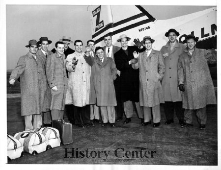 Zollner, center, and the team at Laguardia Airport in New York, 1952