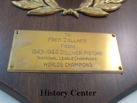 Zollner Pistons 1943-1944 National League Champions Plaque, detail