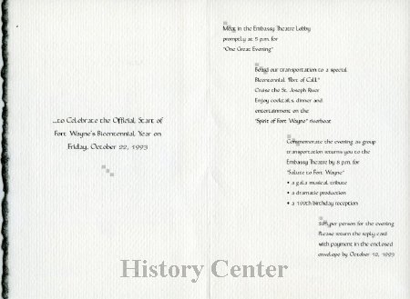 Invitation to City Bicentennial Kickoff Event at the Embassy Oct. 22, 1993