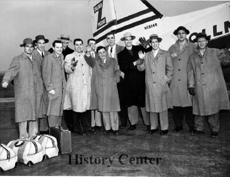 Zollner, center, and the team at Laguardia Airport in New York, 1952