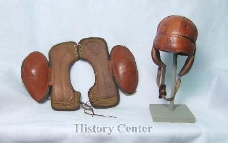 Leather Football Helmet and Shoulder Pads