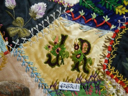 Embellished Lace Trimmed Crazy Quilt, 1884; detail