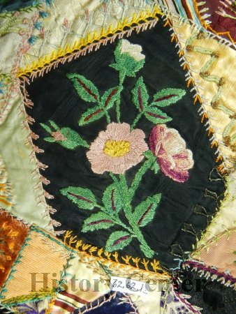 Embellished Lace Trimmed Crazy Quilt, 1884; detail