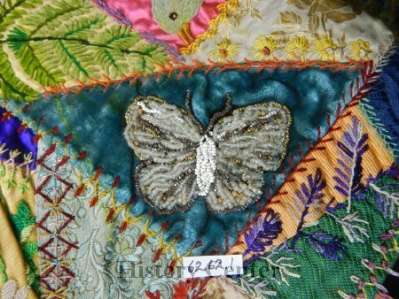 Embellished Lace Trimmed Crazy Quilt, 1884; detail