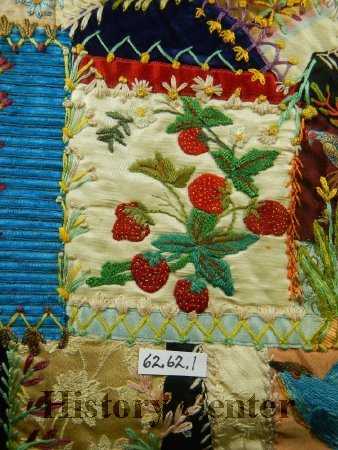 Embellished Lace Trimmed Crazy Quilt, 1884; detail